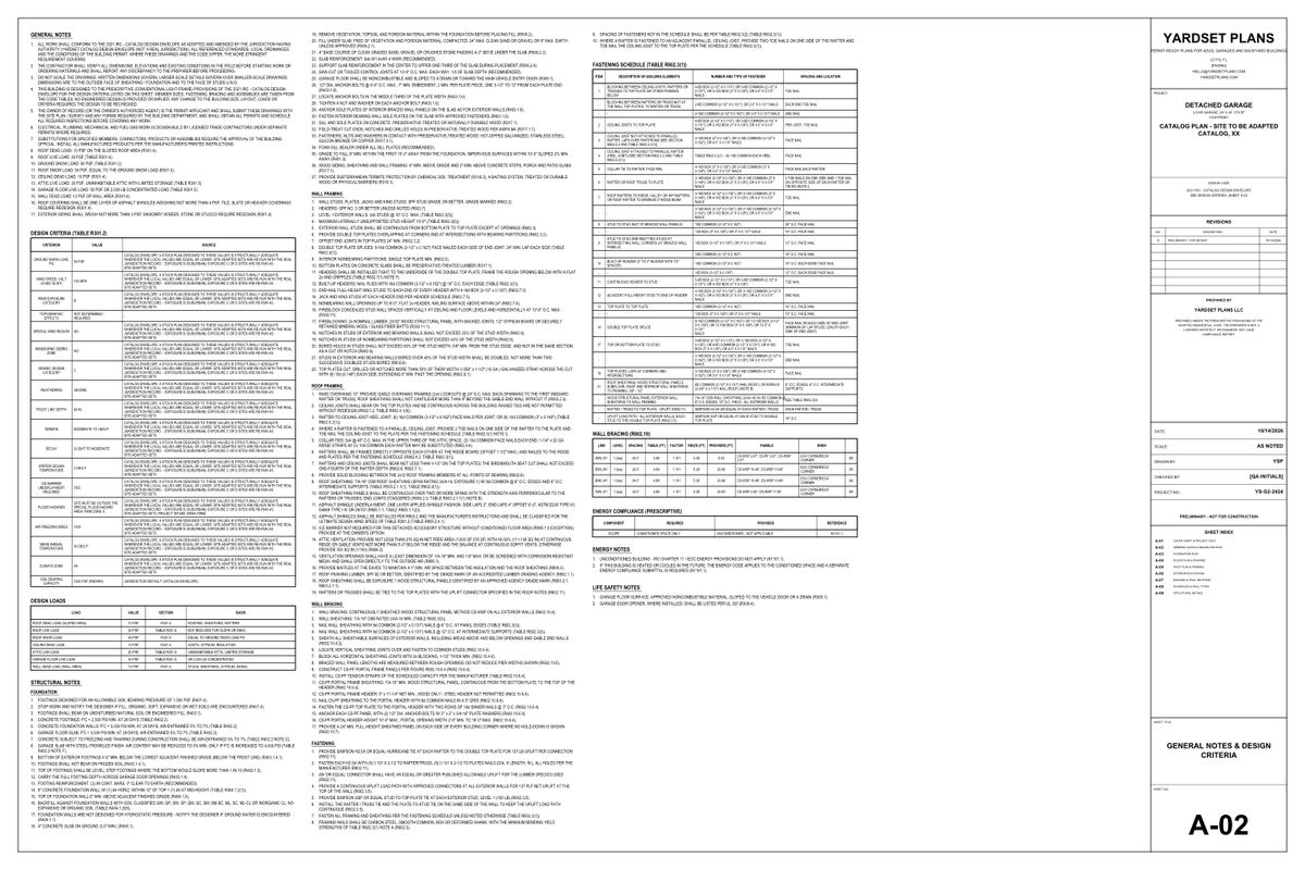 Sheet A-02 general notes and design criteria