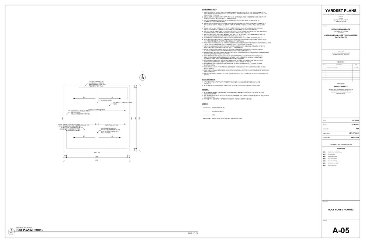 Sheet A-05 roof plan and framing